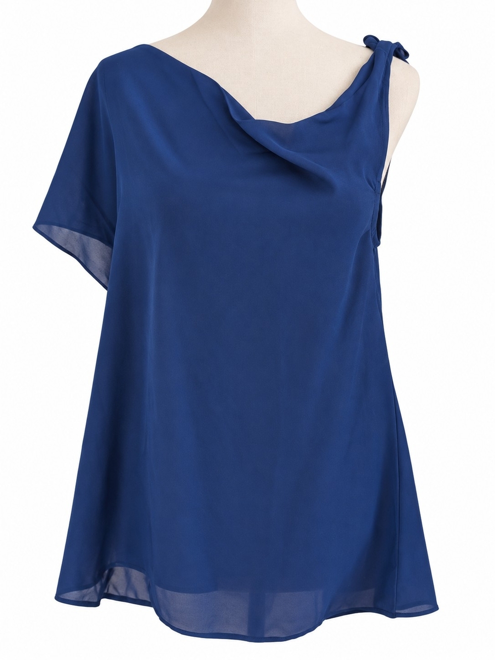 New York & Company M Royal Blue Asymmetrical One Shoulder Draped Blouse